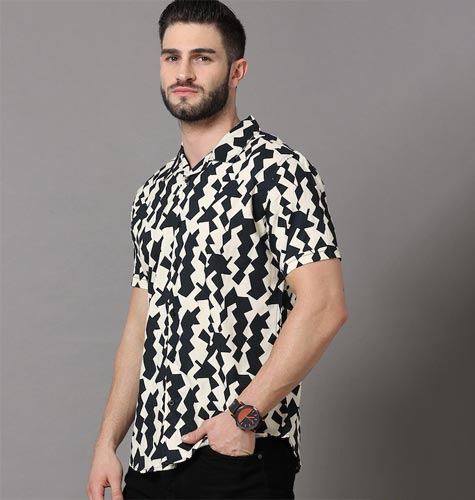 Men Black Slim Fit Printed Casual Shirt